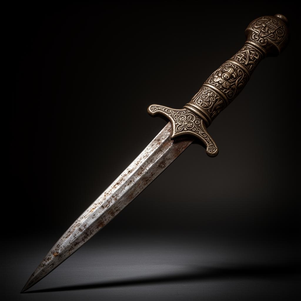 Ornate weathered medieval dagger