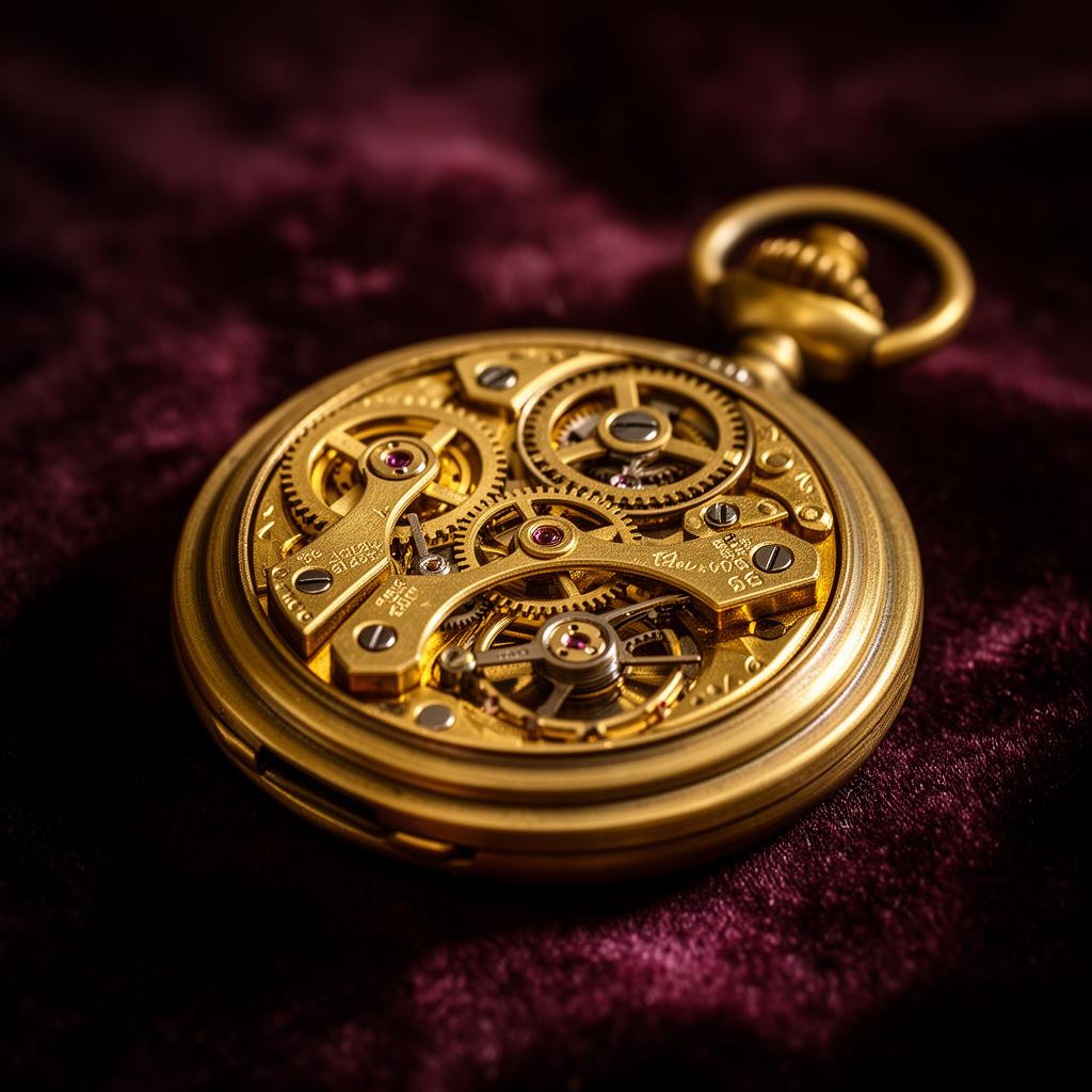 Brass pocket watch mechanism with exposed gears